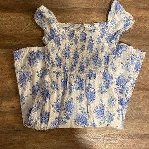 LOFT floral blue smocked dress
